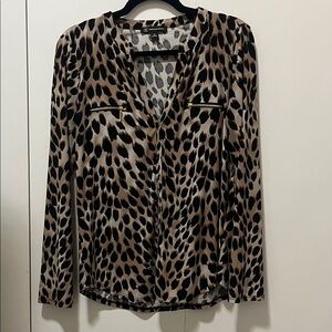 INC International Concepts Animal Print Blouse with Zipper Accents